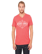 Load image into Gallery viewer, Jesus Loves Me and My Tattoos - Classic- V-neck
