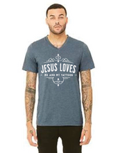 Load image into Gallery viewer, Jesus Loves Me and My Tattoos - Classic- V-neck
