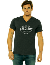 Load image into Gallery viewer, Jesus Loves Me and My Tattoos - Classic- V-neck
